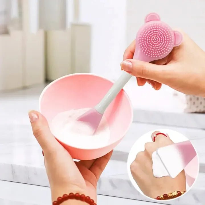 2-in-1 Dual-Sided Silicone Facial Cleansing Brush – Teddy Bear Design Blackhead Remover & Mask Applicator - The Nexa Shop