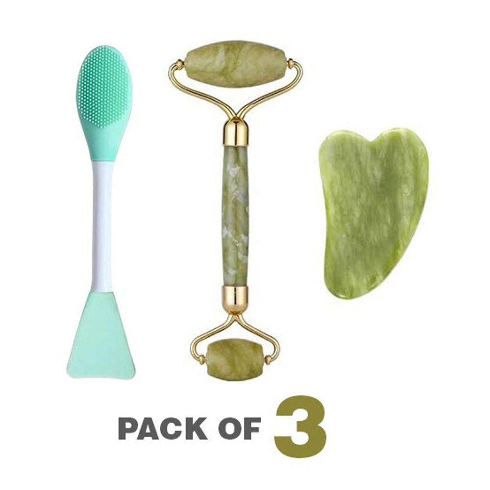 3-in-1 Radiant Skincare Set – Jade Roller, Gua Sha & 2-in-1 Mask Brush - The Nexa Shop