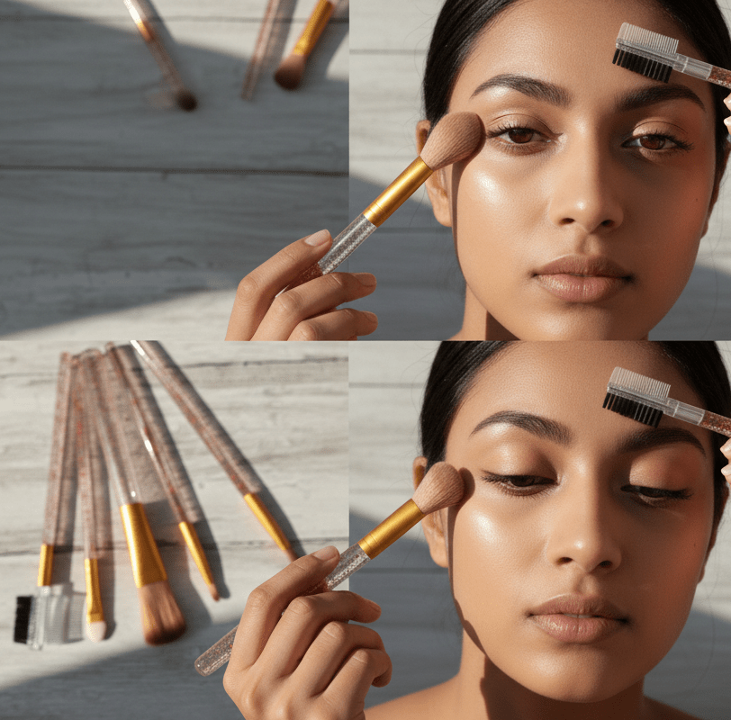 5 Pcs Glitter Handle Makeup Brush Set Professional Soft Bristles - The Nexa Shop