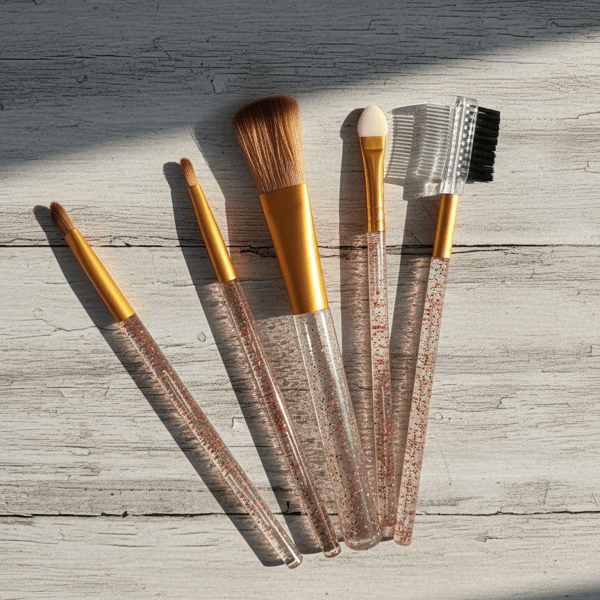5 Pcs Glitter Handle Makeup Brush Set Professional Soft Bristles - The Nexa Shop