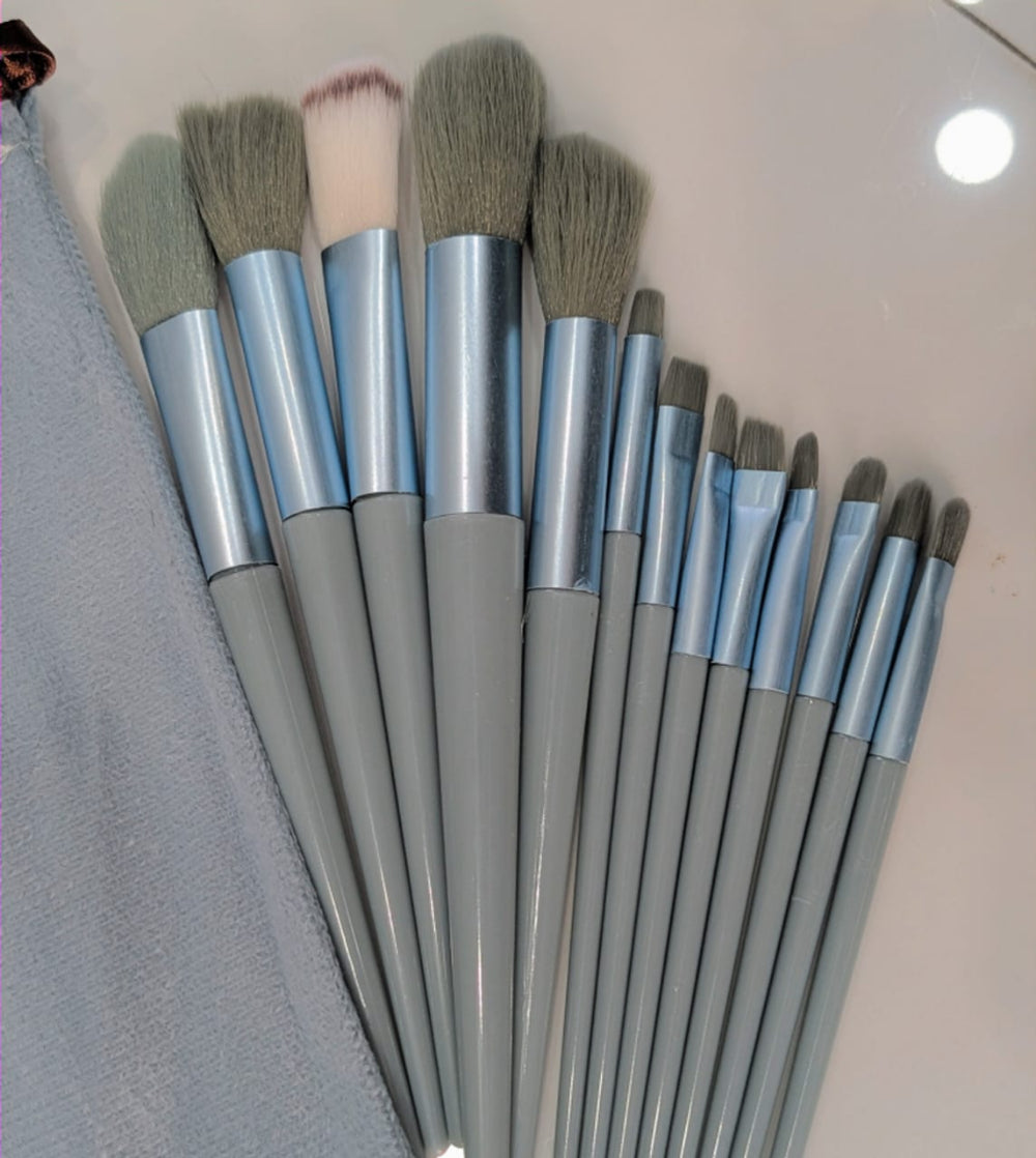 13-Pc Travel-Friendly Makeup Brush Set with Storage Pouch | Face & Eye Beauty Essentials