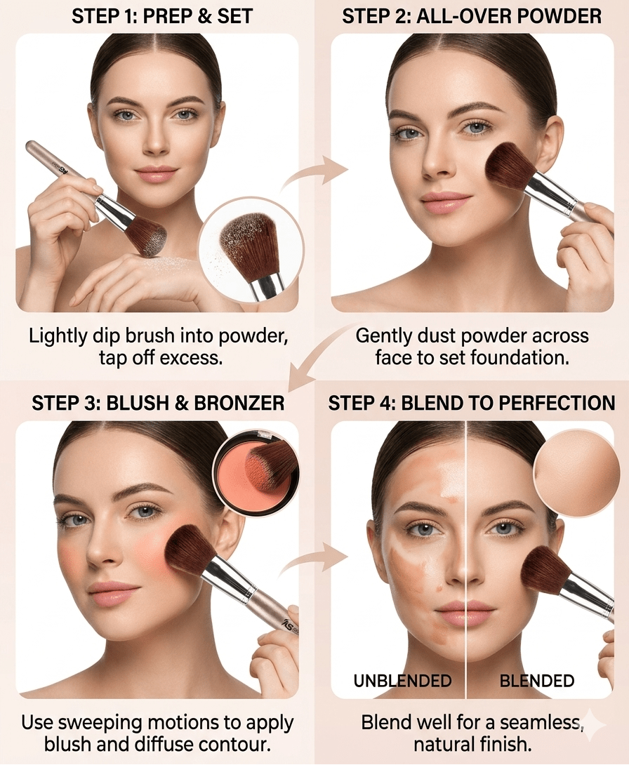 Ashley Shine Medium Blush Brush Professional Fluffy Blush & Powder Brush – High-Density Soft Bristles - The Nexa Shop