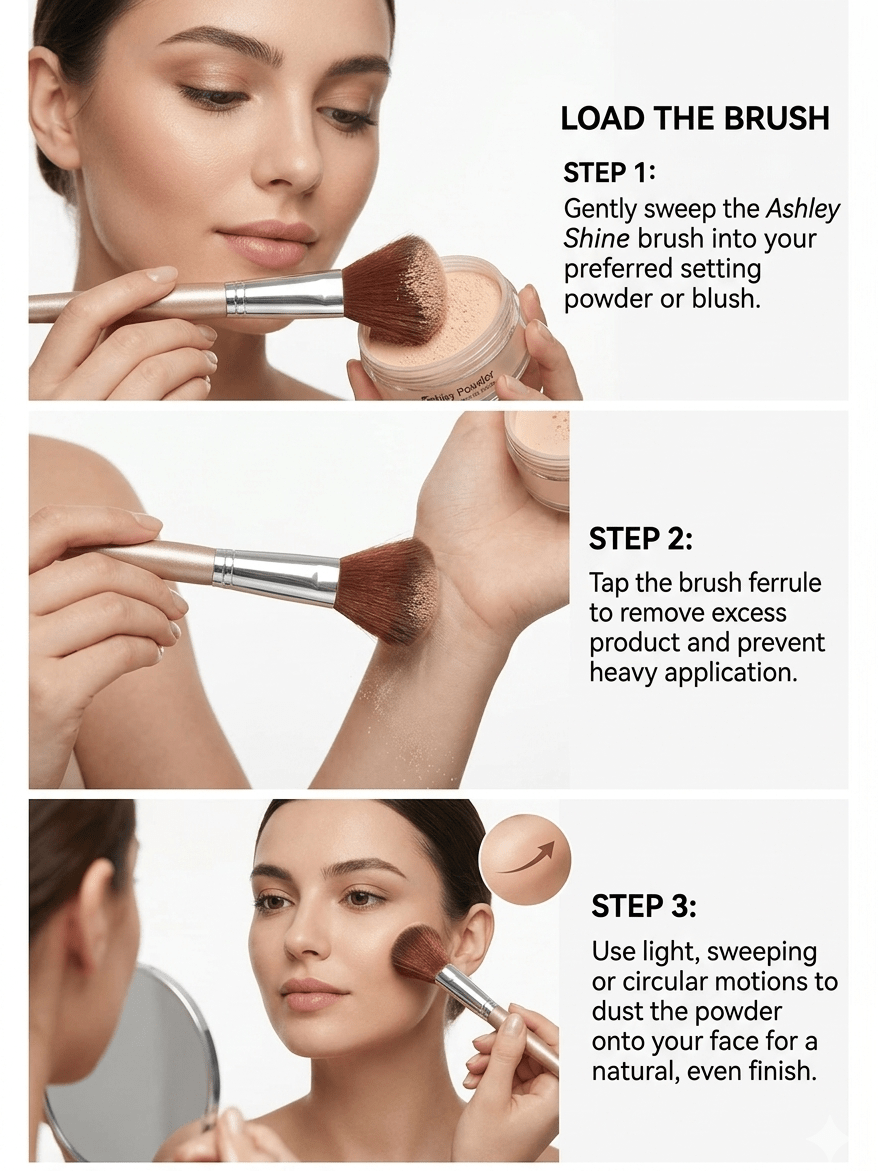 Ashley Shine Professional Small Face Brush / Highlight Powder & Blush Brush – Ultra-Soft Synthetic Bristles - The Nexa Shop