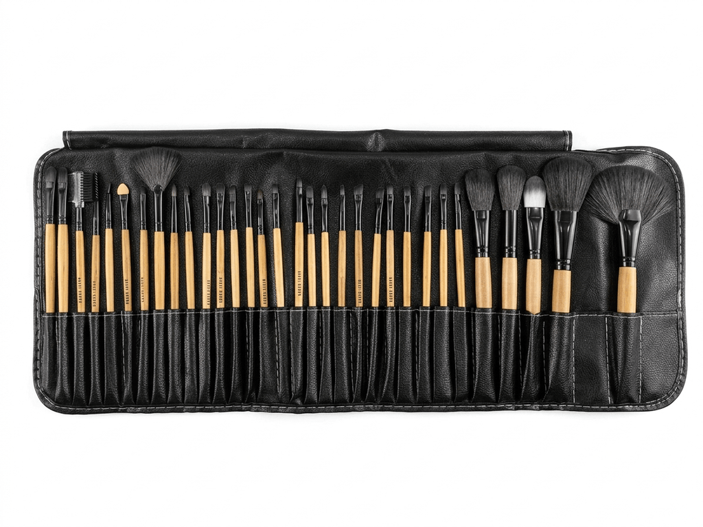 Babbi Brown 32-Piece Professional Makeup Brush Set with Leather Wrap Pouch - The Nexa Shop
