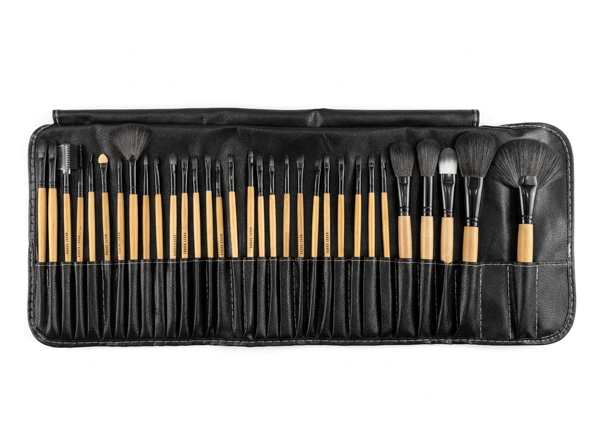 Babbi Brown 32-Piece Professional Makeup Brush Set with Leather Wrap Pouch - The Nexa Shop