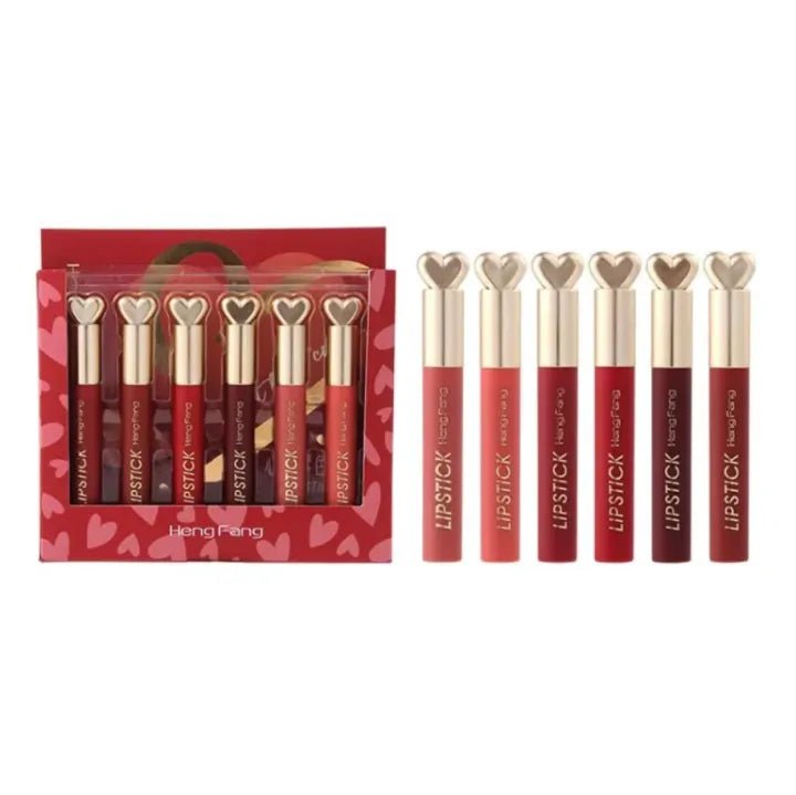 Heart Lipstick Set (6 pcs) Matte Liquid Lipstick Collection - The Nexa Shop
