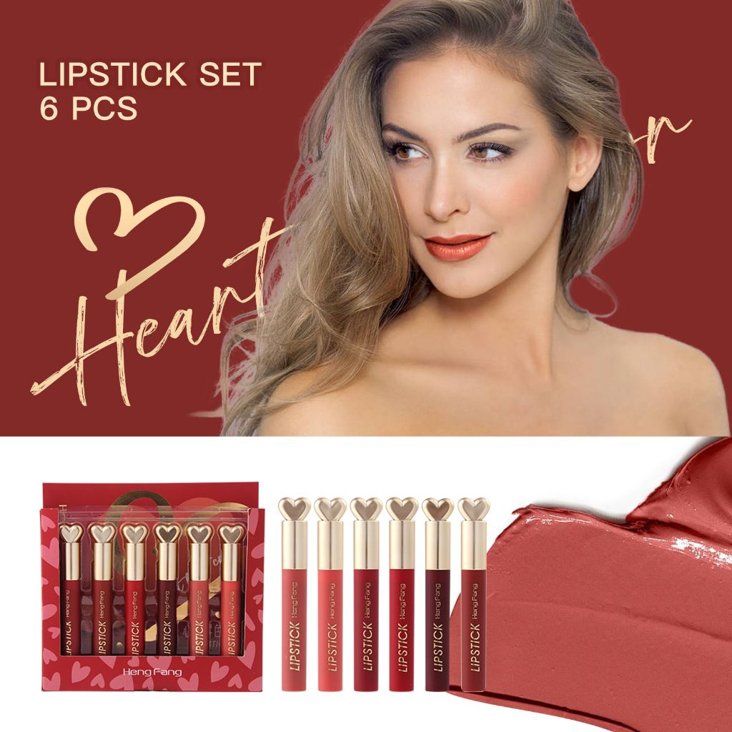 Heart Lipstick Set (6 pcs) Matte Liquid Lipstick Collection - The Nexa Shop