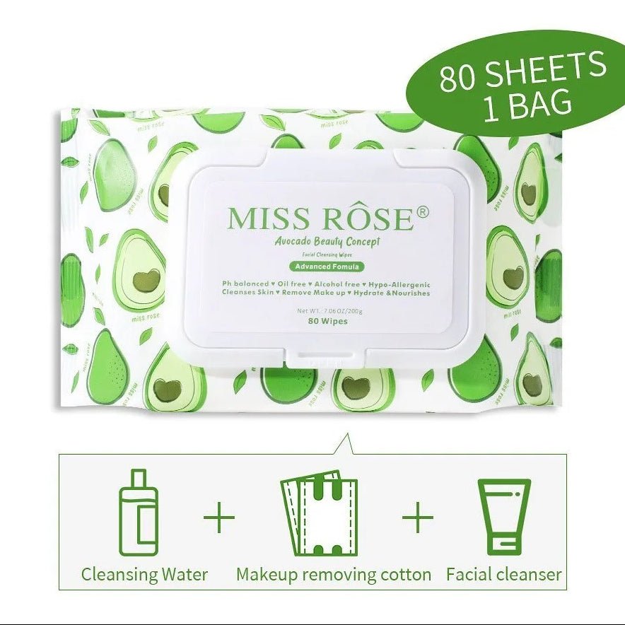 Miss Rose Makeup Remover Wipes – Deep Cleansing & Moisturizing (80 Sheets) - The Nexa Shop