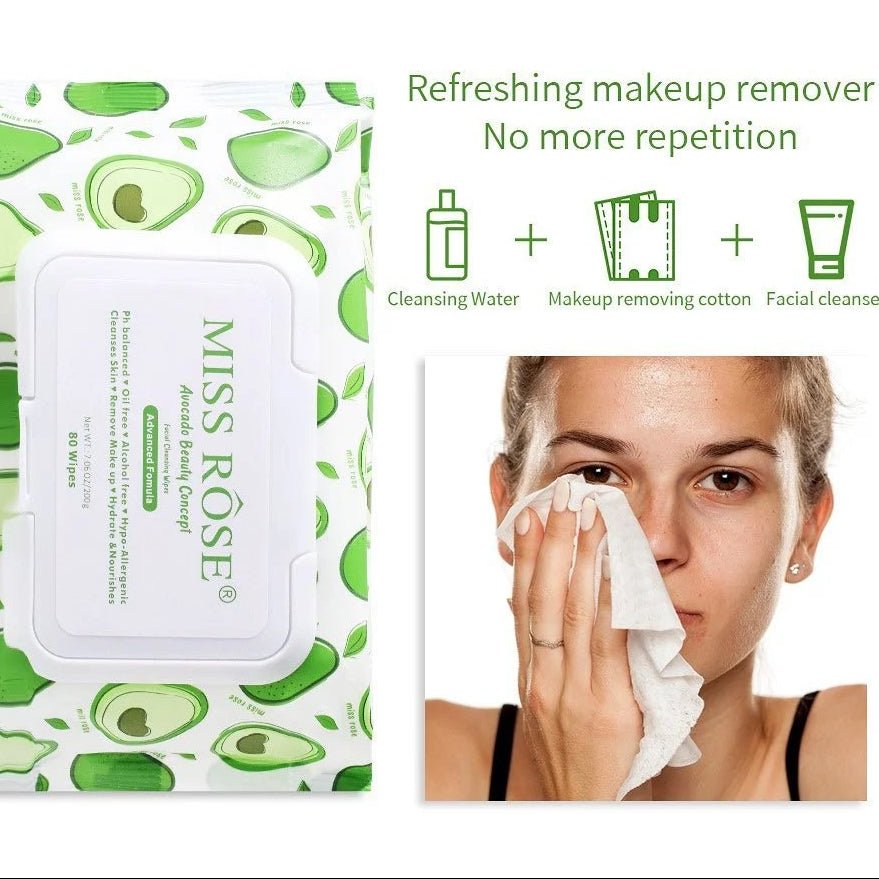 Miss Rose Makeup Remover Wipes – Deep Cleansing & Moisturizing (80 Sheets) - The Nexa Shop
