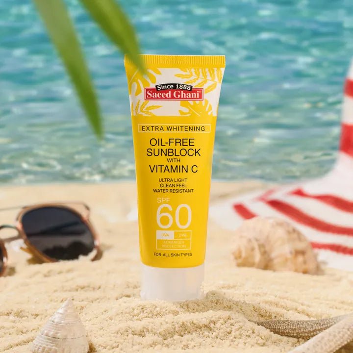 Saeed Ghani Oil-Free Sunblock SPF 60 with Vitamin C – Extra Whitening & Water Resistant - The Nexa Shop