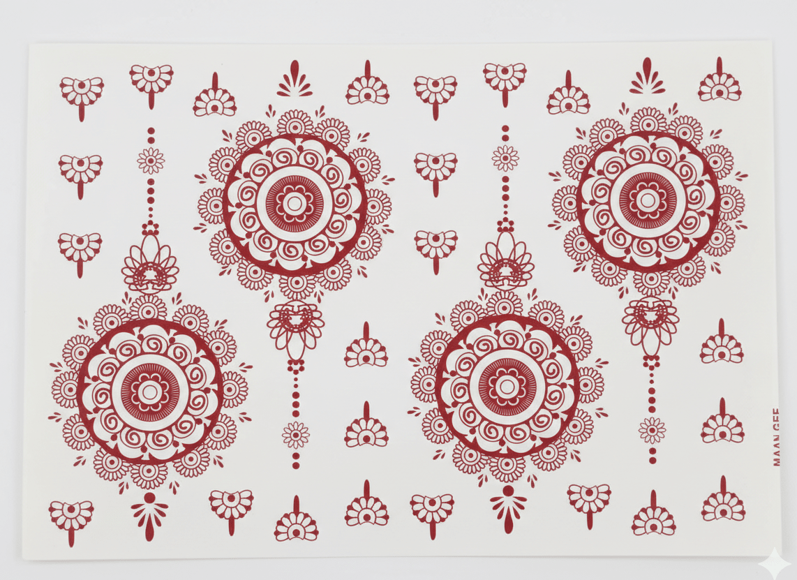 Traditional Red Mehndi Tattoo Sticker Sheets – Bridal & Hand Design Set - The Nexa Shop