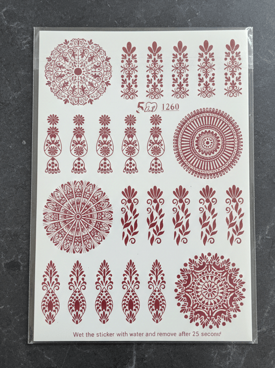 Traditional Red Mehndi Tattoo Sticker Sheets – Bridal & Hand Design Set - The Nexa Shop